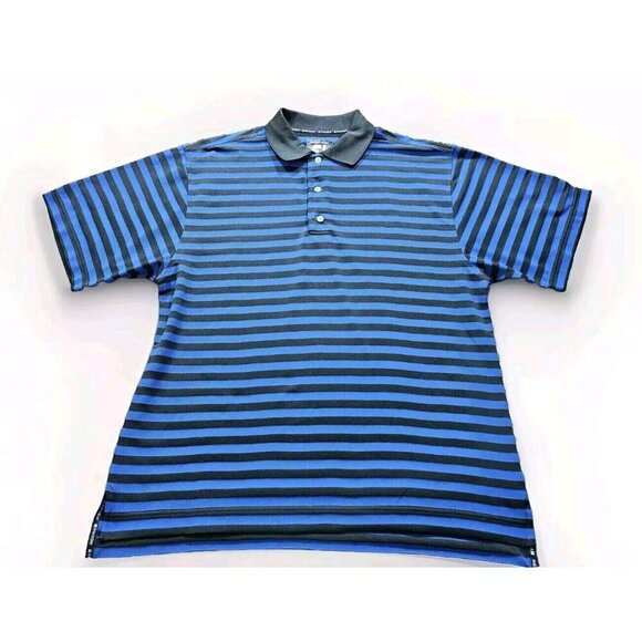 FootJoy Polo Mens L Navy Striped Golf 3 Button SS ProDry Pique Athleisure Logo - Picture 1 of 10